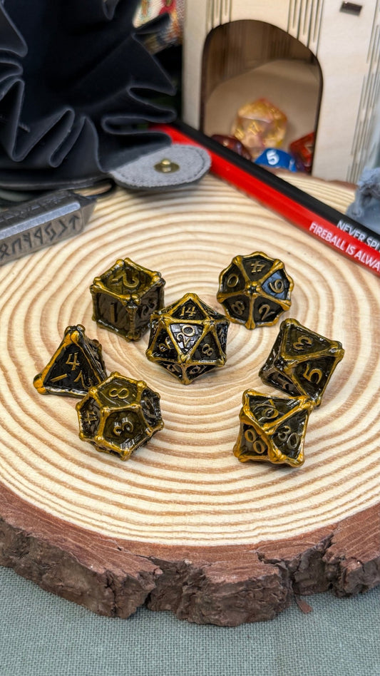 Dragon Bones 7 Piece Metal Poly Dice Set - The Wandering Satchel