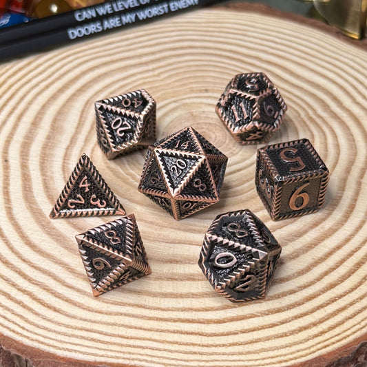 Serrated Edge 7 Piece Metal Poly Dice Set - The Wandering Satchel