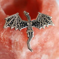 Black and Silver Plated Skeleton Dragon Enamel Pin