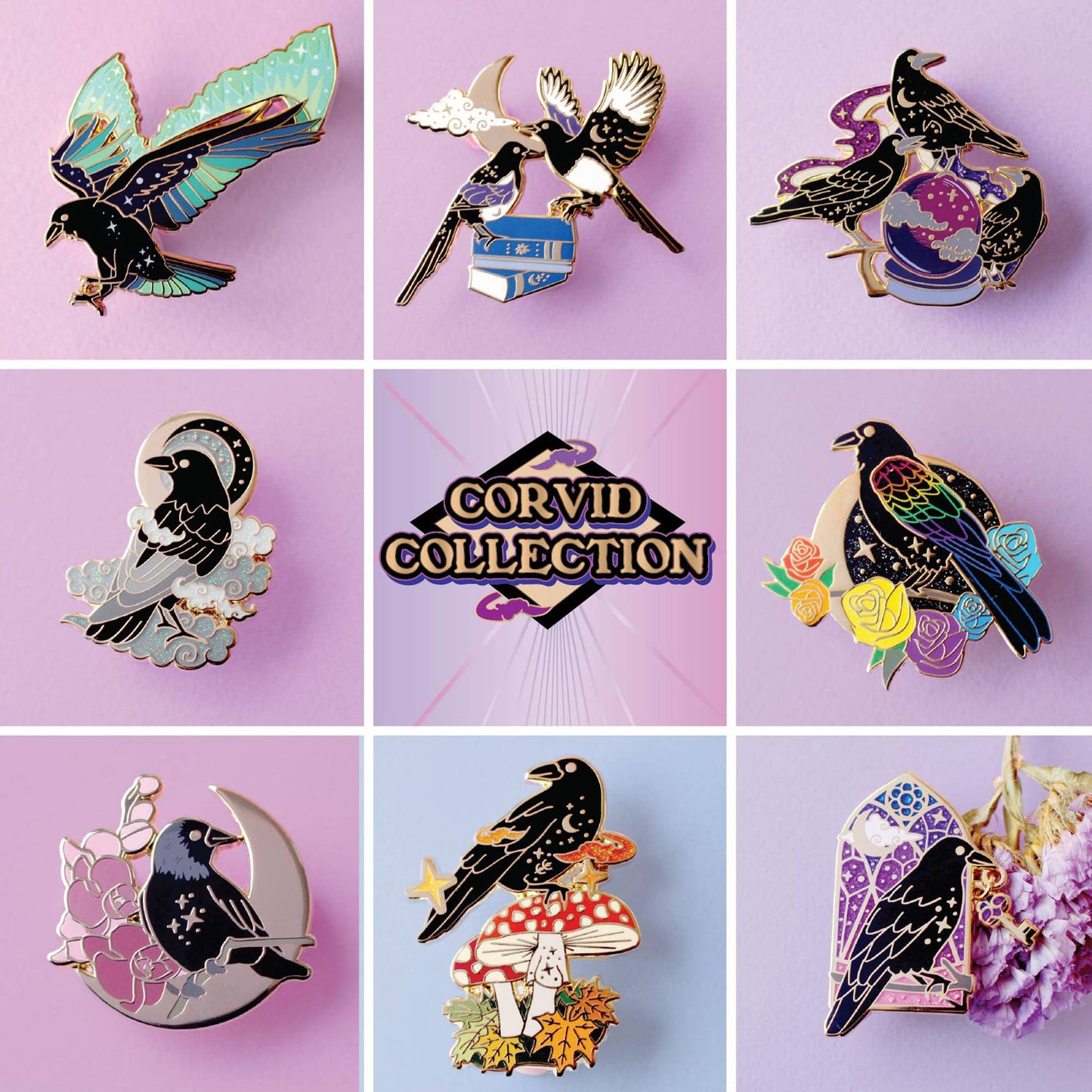 Mushroom Crow Enamel Pin