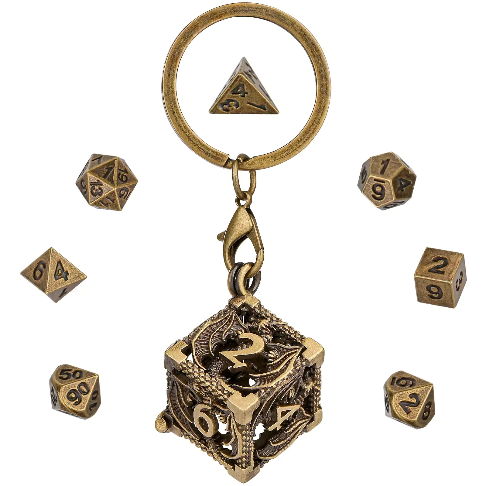 Metal Dice Keychain with Mini Metal Dice