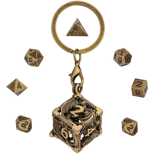 Metal Dice Keychain with Mini Metal Dice