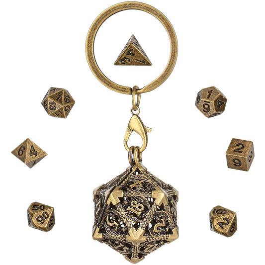 Metal Dice Keychain with Mini Metal Dice