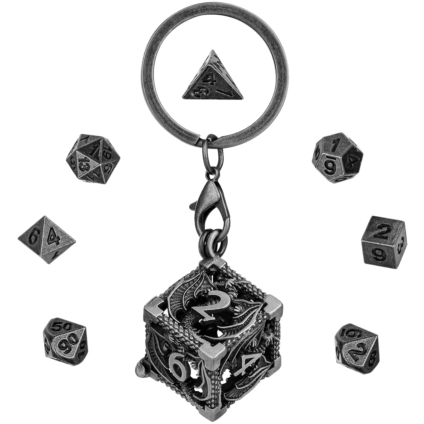 Metal Dice Keychain with Mini Metal Dice