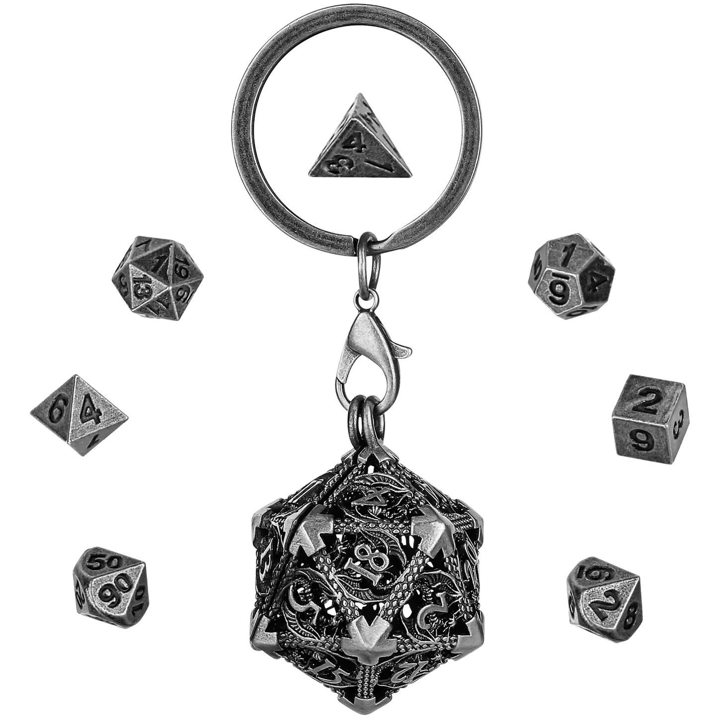 Metal Dice Keychain with Mini Metal Dice