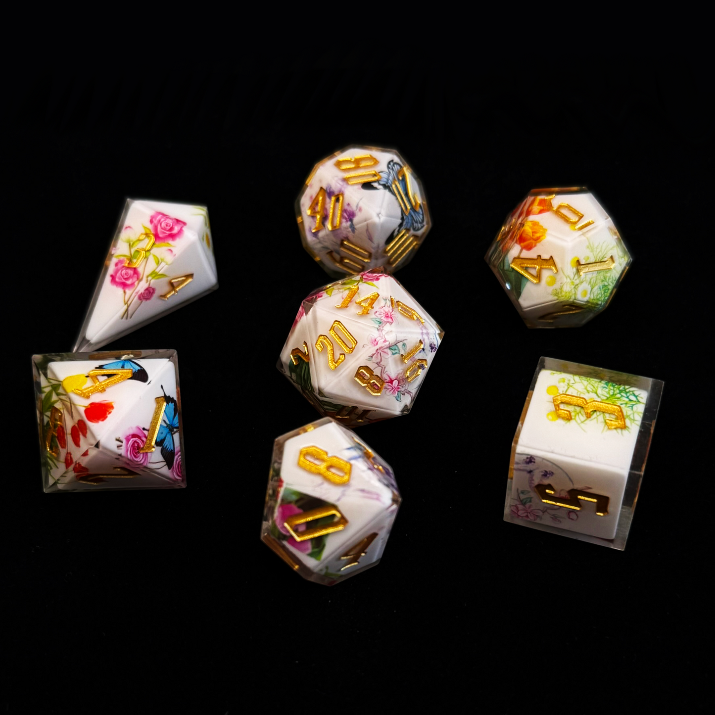 Floral 7 Piece Resin Poly Dice Set