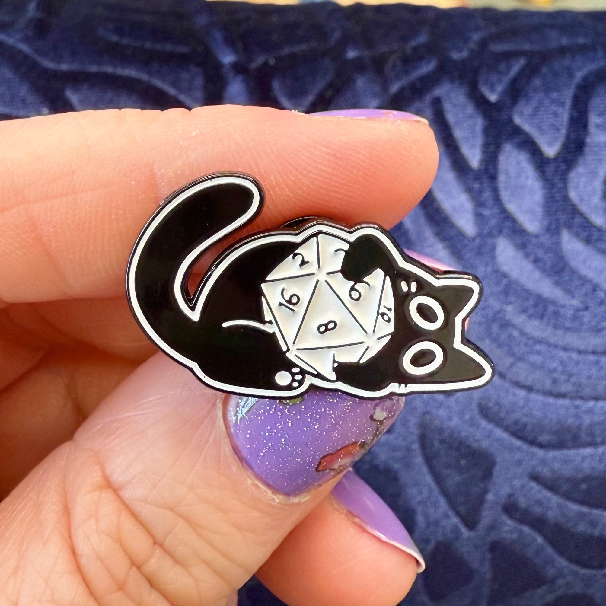 Cute Black Dice Cat Enamel Pins - The Wandering Satchel