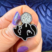 Cute Black Dice Cat Enamel Pins - The Wandering Satchel