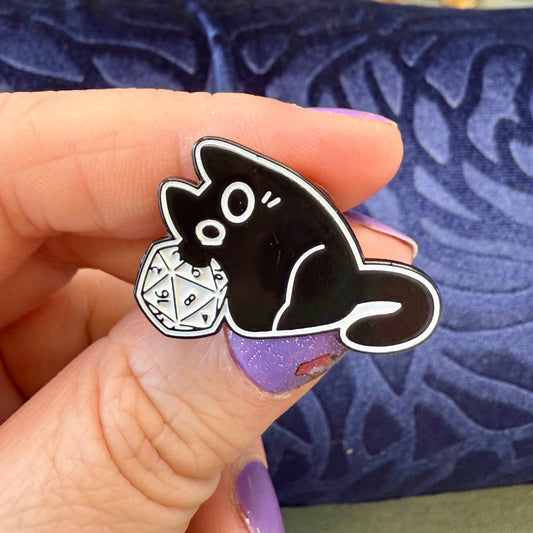 Cute Black Dice Cat Enamel Pins - The Wandering Satchel