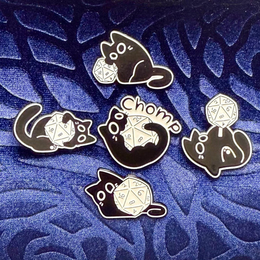 Cute Black Dice Cat Enamel Pins - The Wandering Satchel