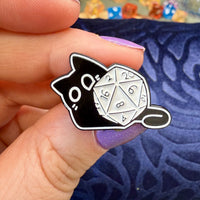 Cute Black Dice Cat Enamel Pins - The Wandering Satchel