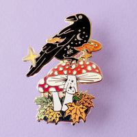 Mushroom Crow Enamel Pin
