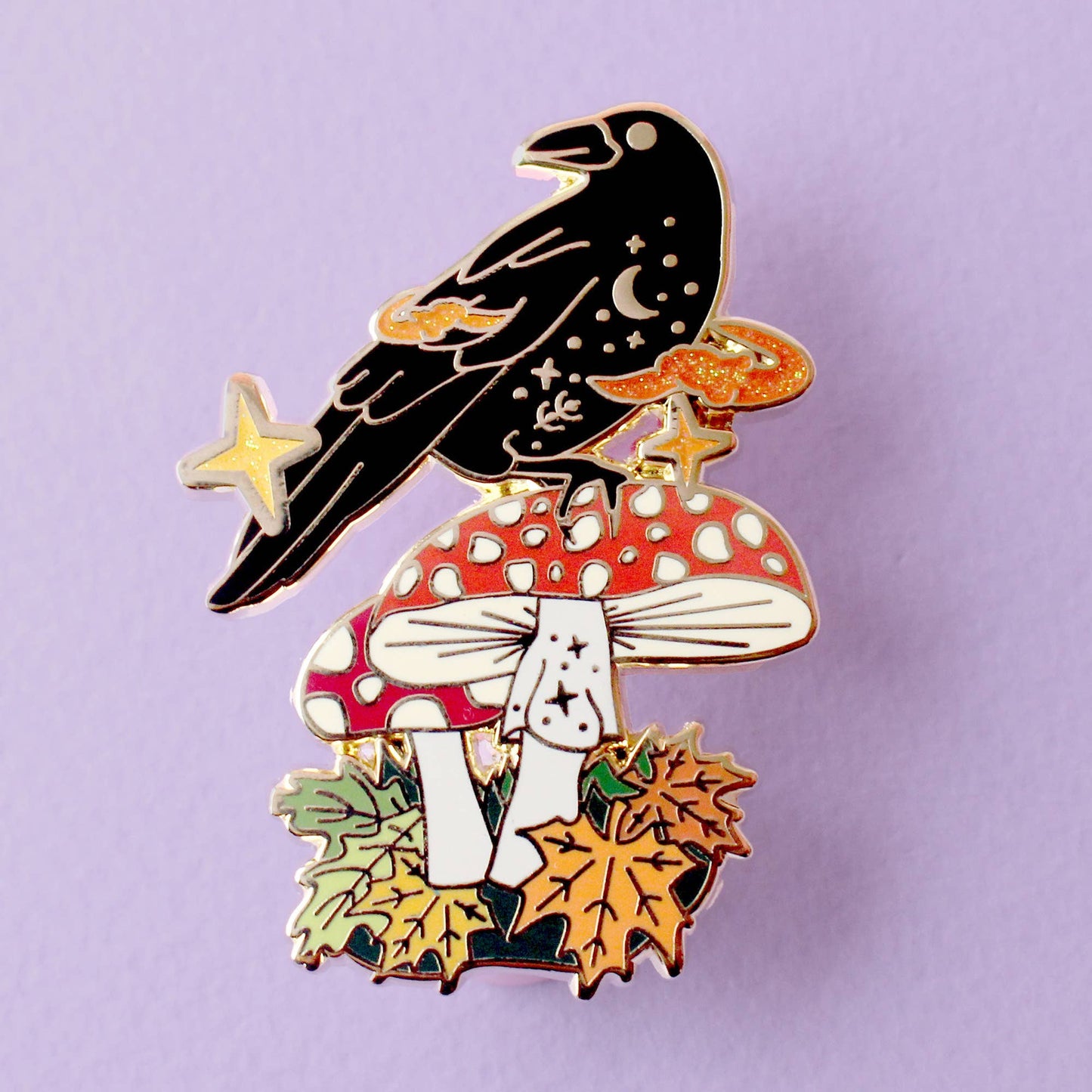 Mushroom Crow Enamel Pin