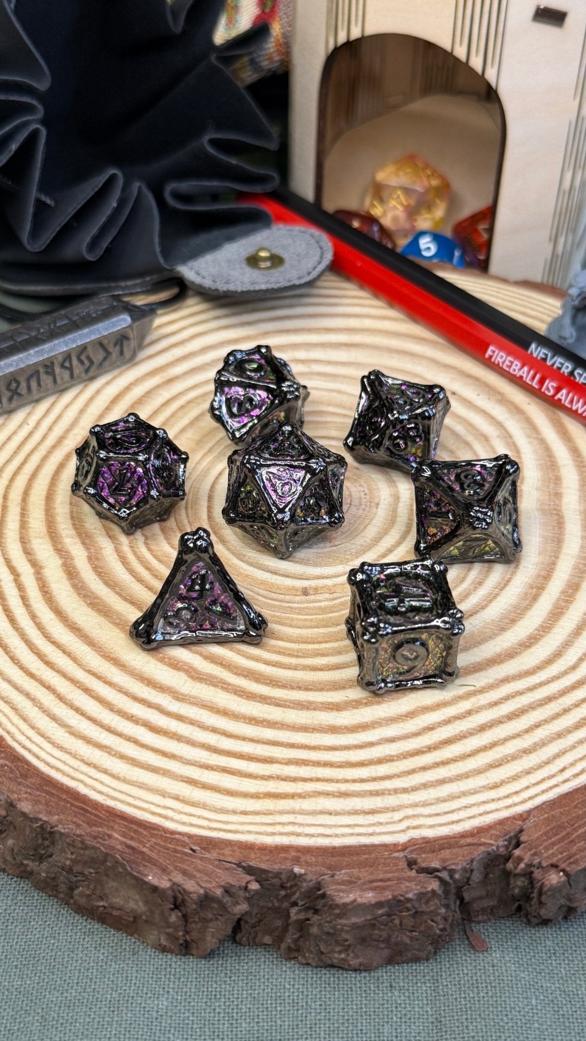 Dragon Bones 7 Piece Metal Poly Dice Set - The Wandering Satchel