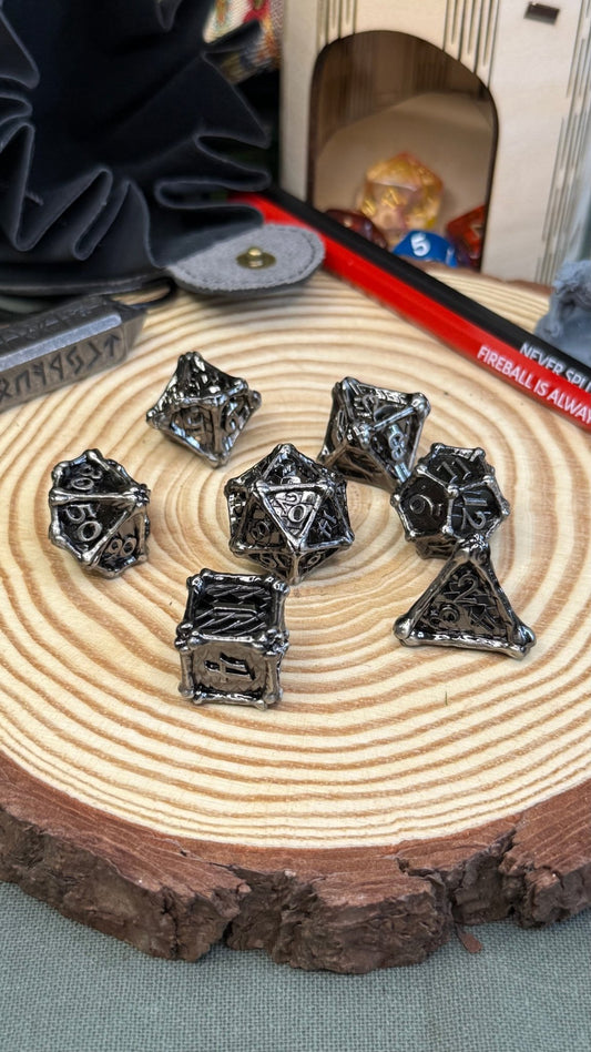 Dragon Bones 7 Piece Metal Poly Dice Set - The Wandering Satchel