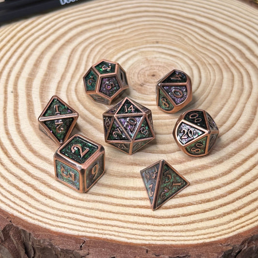 Enchanted Enamel 7 Piece Metal Poly Dice Set - The Wandering Satchel