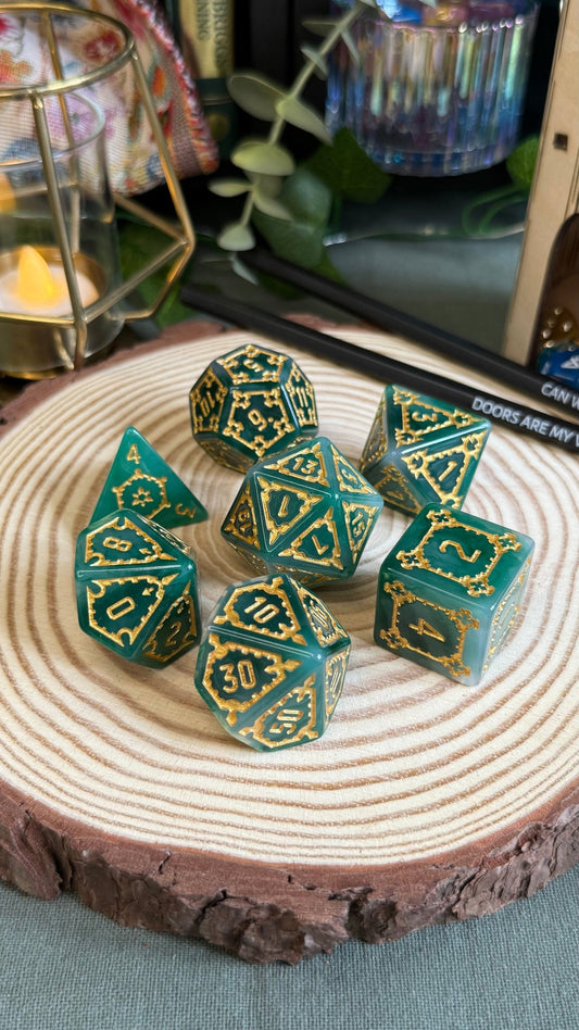 Giant Castle Dice 7 Piece Acrylic Poly Dice Set - The Wandering Satchel
