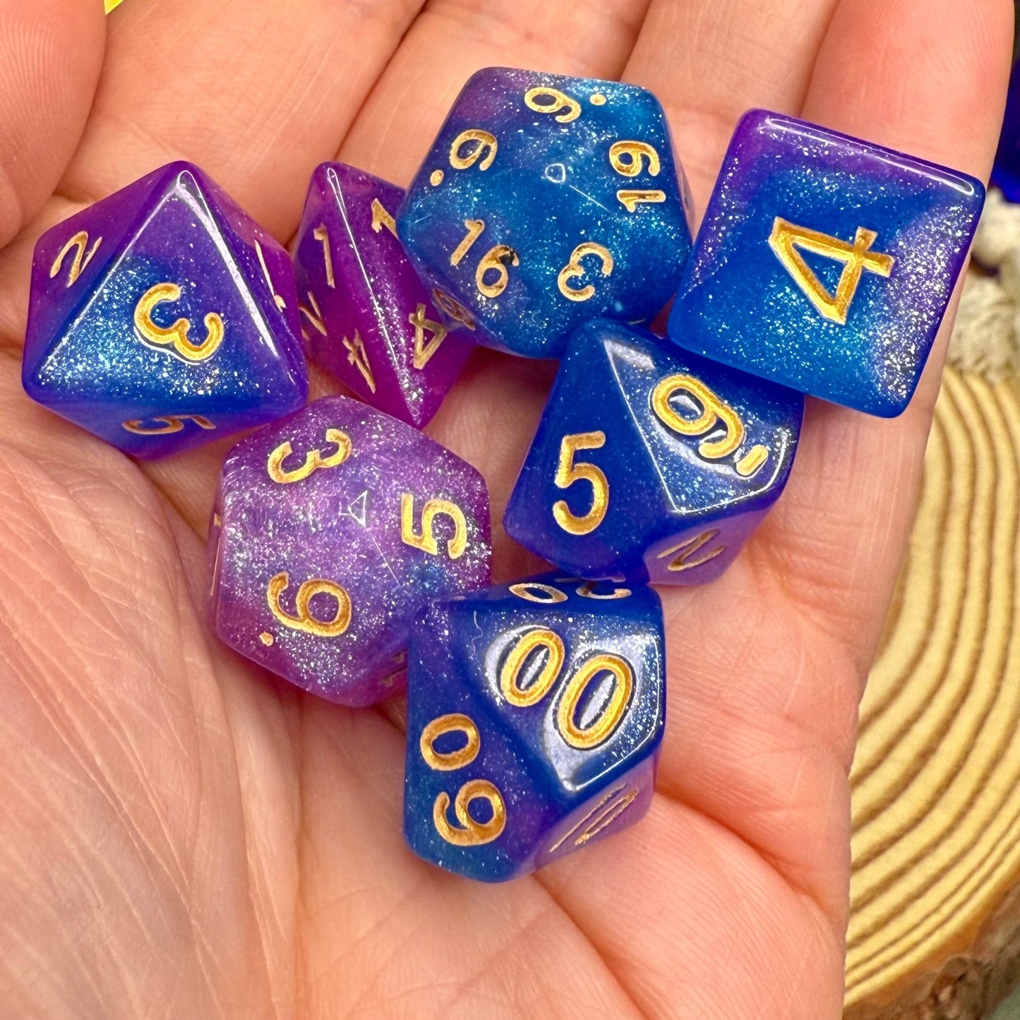 Glitter Double Colours 7 Piece Poly Dice Set - The Wandering Satchel