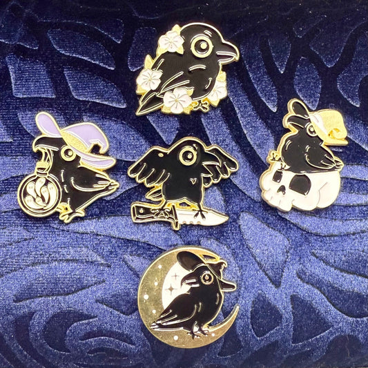 Gold Crow Enamel Pins - The Wandering Satchel