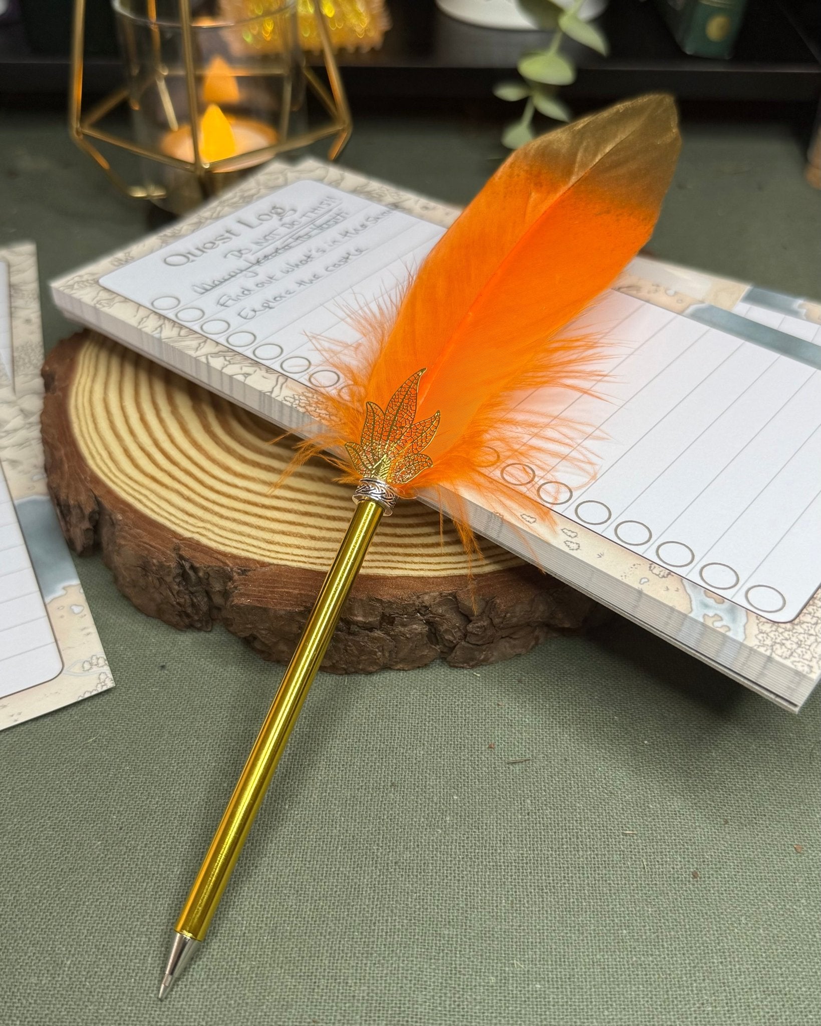 Gold Tipped Feather Ballpoint Pen Prop - The Wandering Satchel