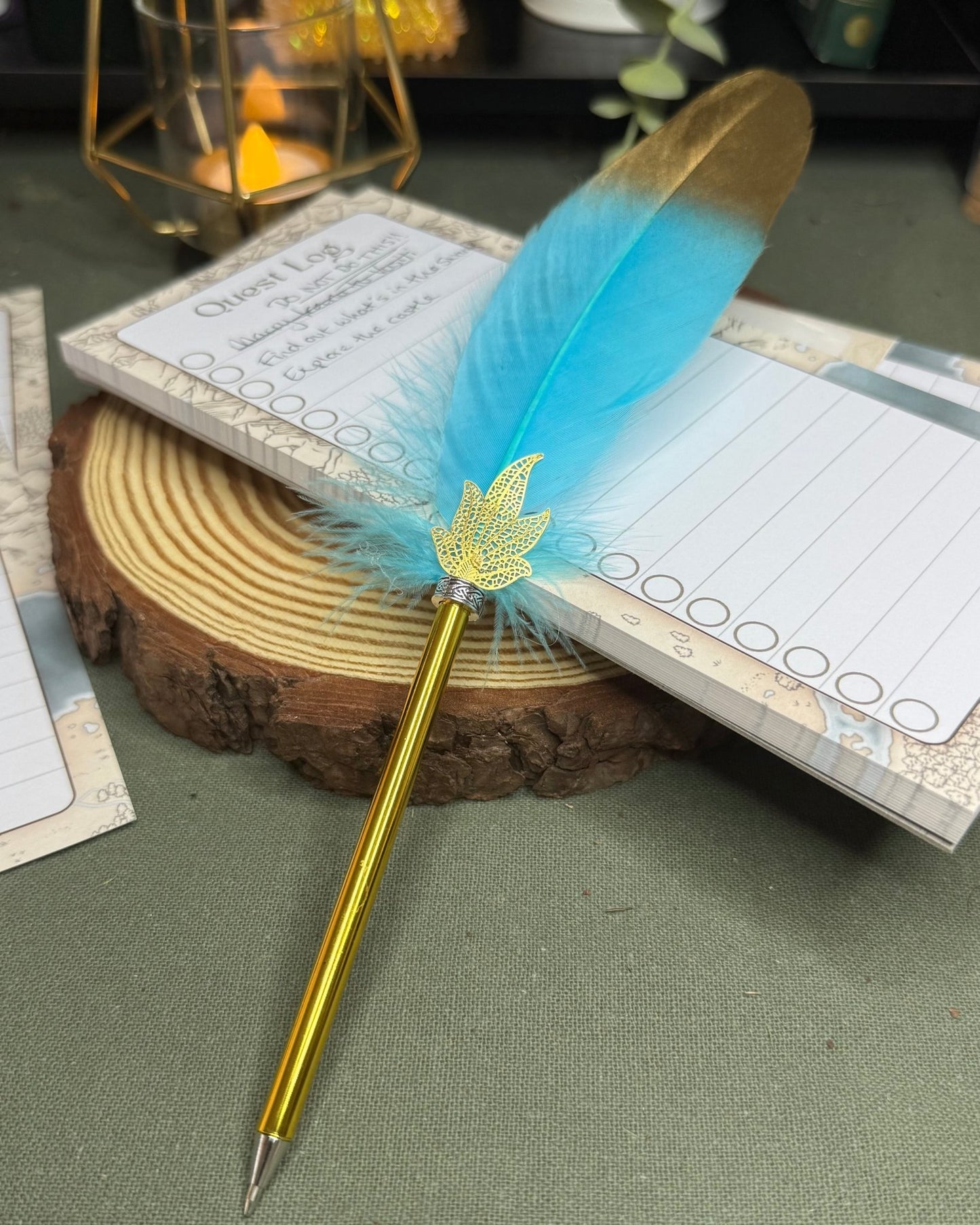 Gold Tipped Feather Ballpoint Pen Prop - The Wandering Satchel
