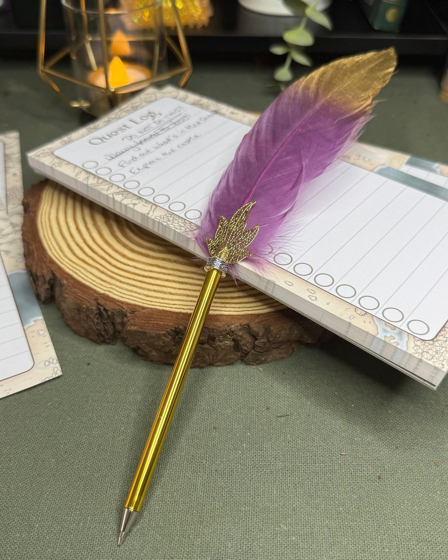 Gold Tipped Feather Ballpoint Pen Prop - The Wandering Satchel