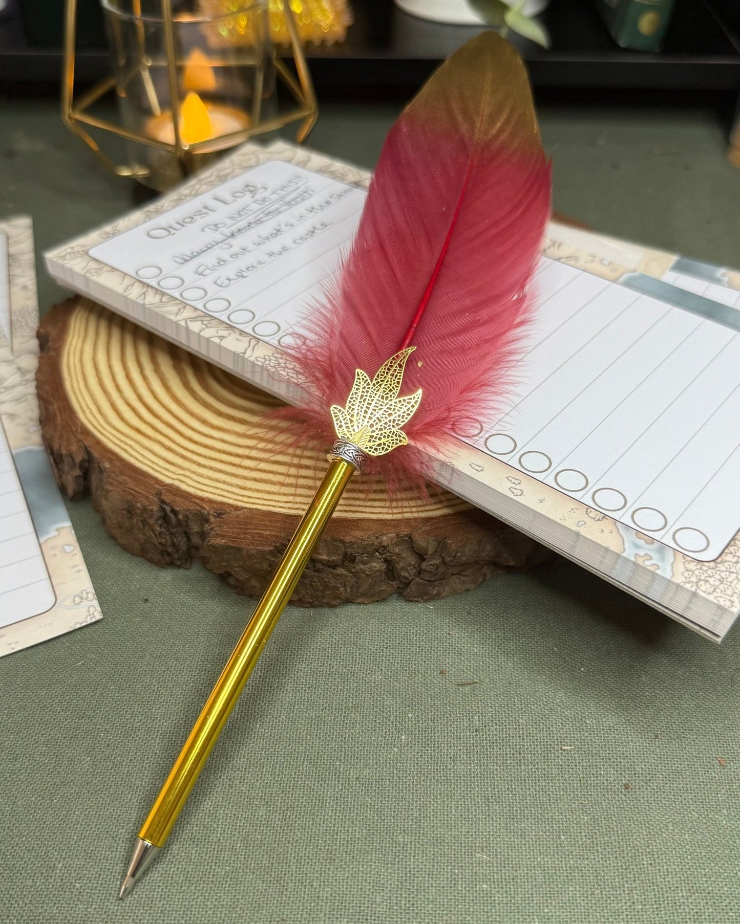 Gold Tipped Feather Ballpoint Pen Prop - The Wandering Satchel