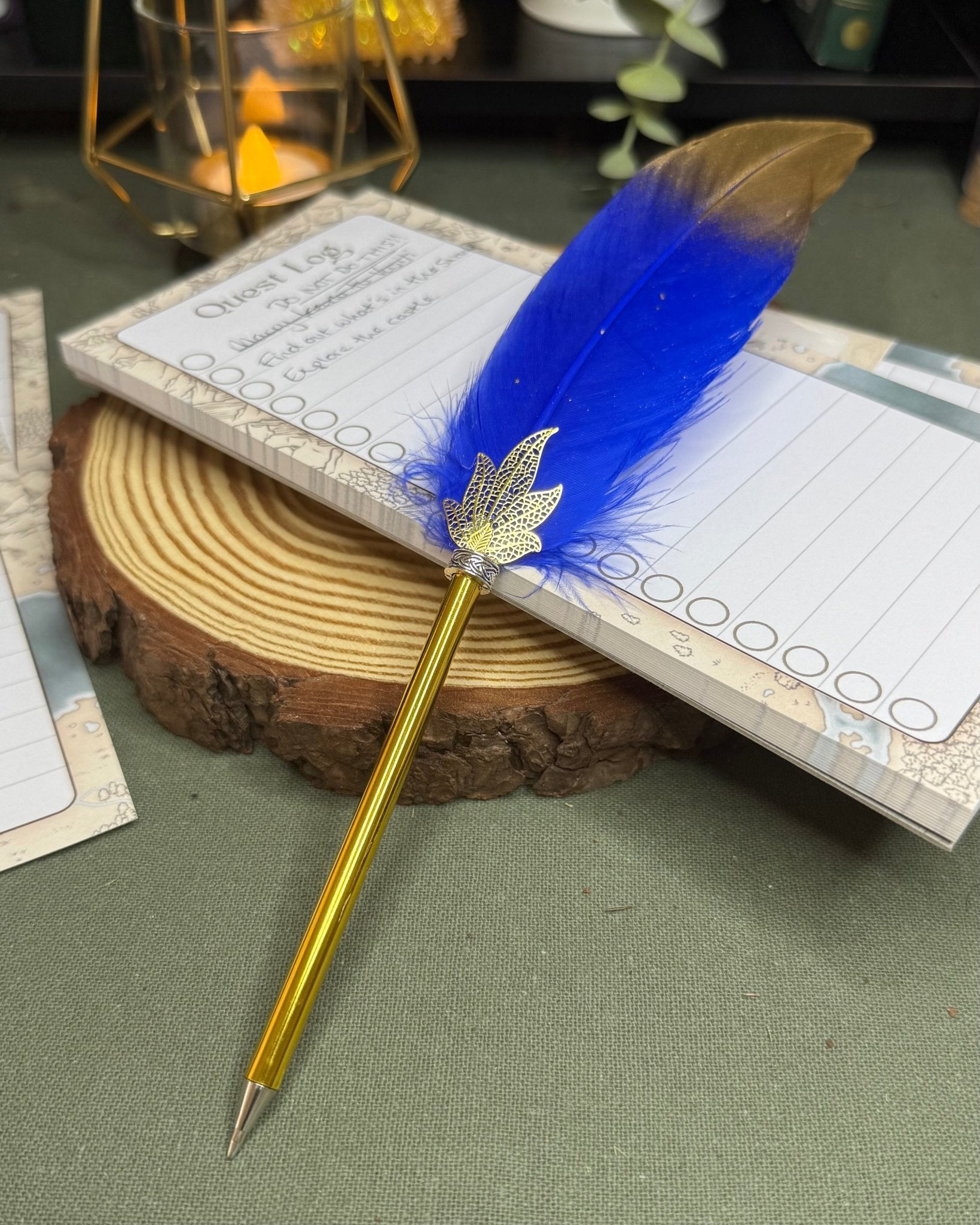 Gold Tipped Feather Ballpoint Pen Prop - The Wandering Satchel
