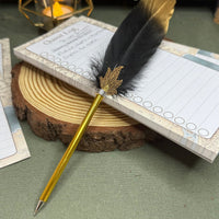 Gold Tipped Feather Ballpoint Pen Prop - The Wandering Satchel