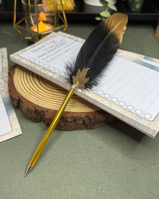 Gold Tipped Feather Ballpoint Pen Prop - The Wandering Satchel