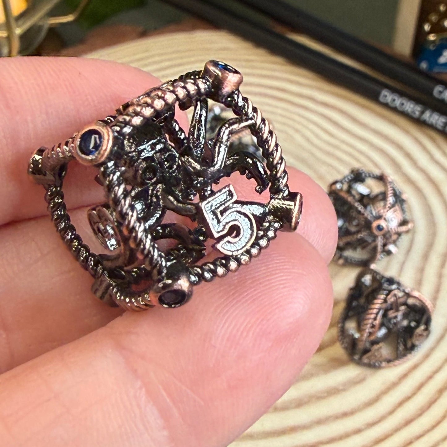 Hollow Octopus Cage 7 Piece Metal Poly Dice Set - The Wandering Satchel