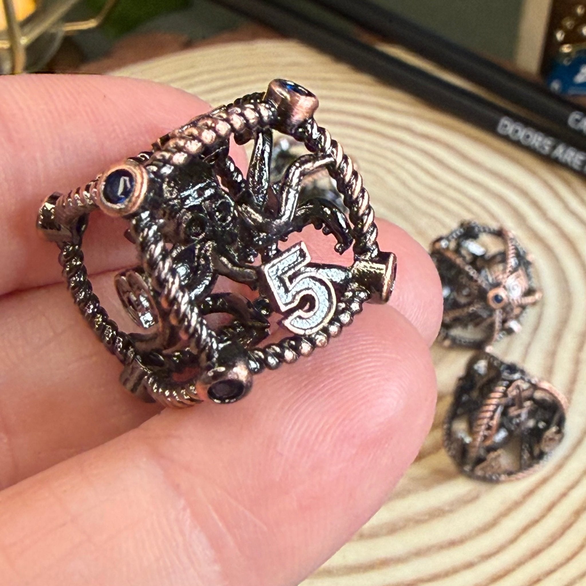 Hollow Octopus Cage 7 Piece Metal Poly Dice Set - The Wandering Satchel