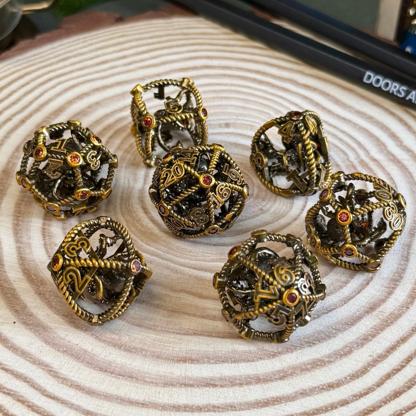Hollow Octopus Cage 7 Piece Metal Poly Dice Set - The Wandering Satchel
