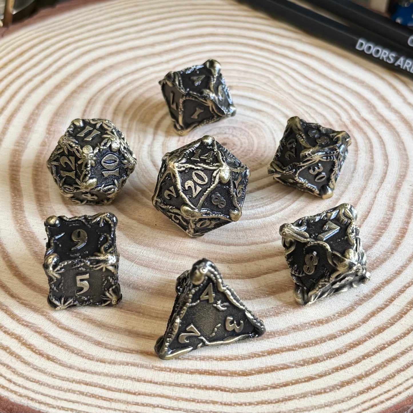 Octopus Grapple 7 Piece Metal Poly Dice Set - The Wandering Satchel
