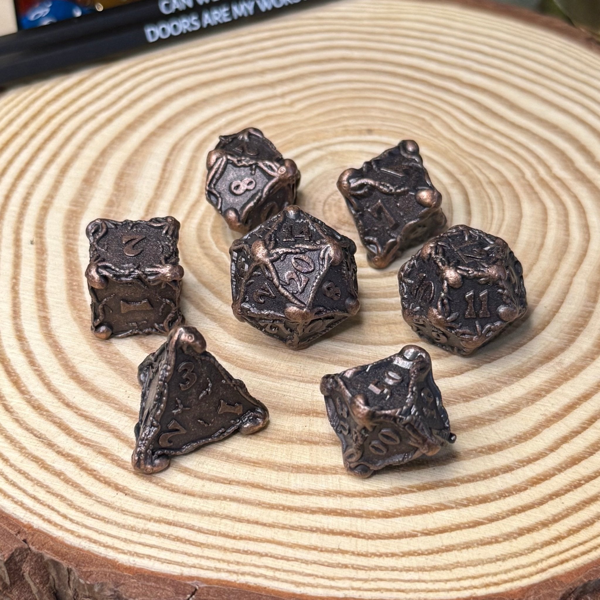 Octopus Grapple 7 Piece Metal Poly Dice Set - The Wandering Satchel