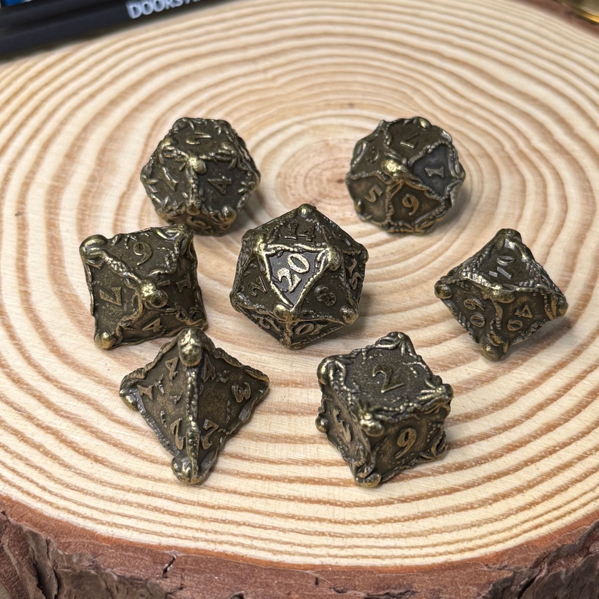 Octopus Grapple 7 Piece Metal Poly Dice Set - The Wandering Satchel