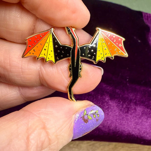 Orange and Black Dragon Enamel Pin - The Wandering Satchel
