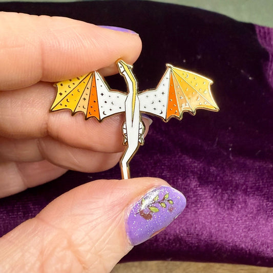 Orange and White Dragon Enamel Pin - The Wandering Satchel