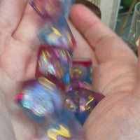 Glitter Liquid Core Sharp Edge 7 Piece Resin Poly Dice Set