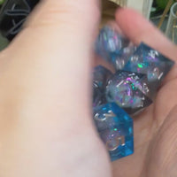 Glitter Liquid Core Sharp Edge 7 Piece Resin Poly Dice Set