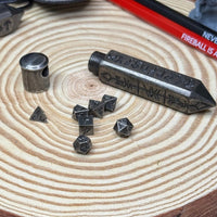 Runic Obelisk Case Keychain with Mini Metal 7pc Poly Dice Set - The Wandering Satchel