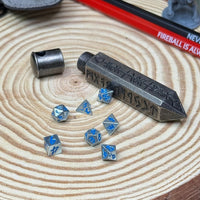 Runic Obelisk Case Keychain with Mini Metal 7pc Poly Dice Set - The Wandering Satchel