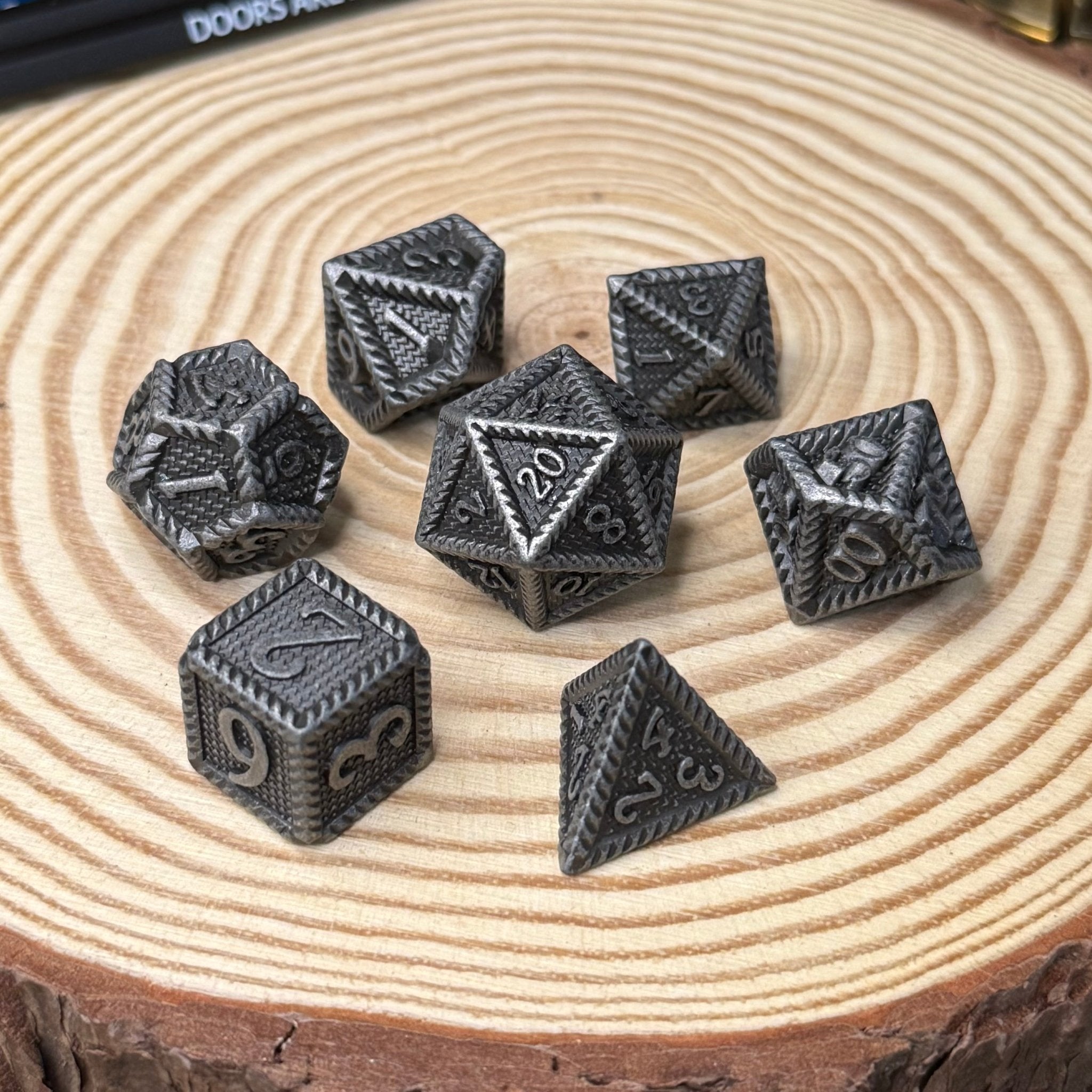 Serrated Edge 7 Piece Metal Poly Dice Set - The Wandering Satchel