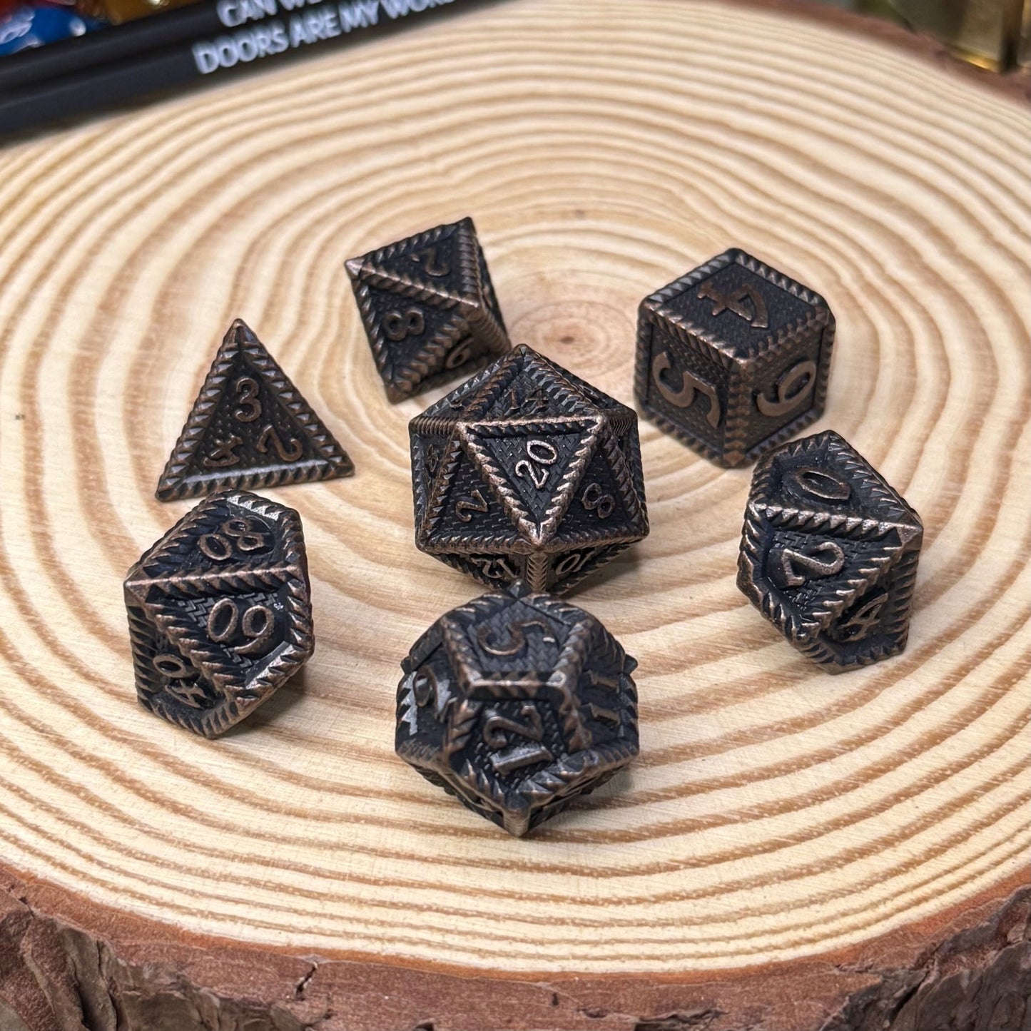 Serrated Edge 7 Piece Metal Poly Dice Set - The Wandering Satchel