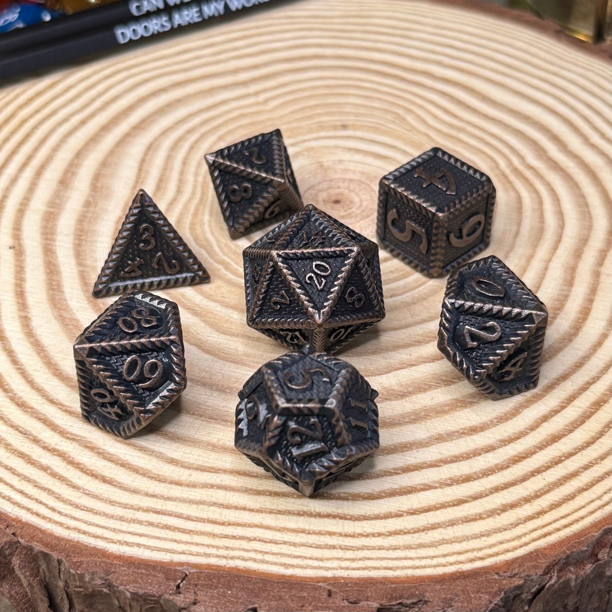 Serrated Edge 7 Piece Metal Poly Dice Set - The Wandering Satchel