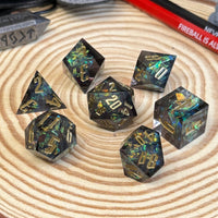 Sparkly Sharp Edge 7 Piece Resin Poly Dice Set - The Wandering Satchel