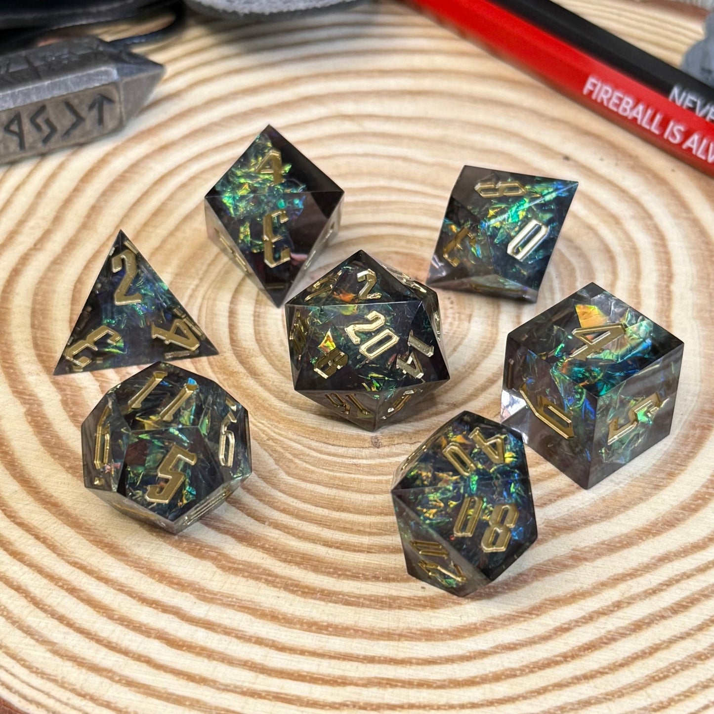 Sparkly Sharp Edge 7 Piece Resin Poly Dice Set - The Wandering Satchel