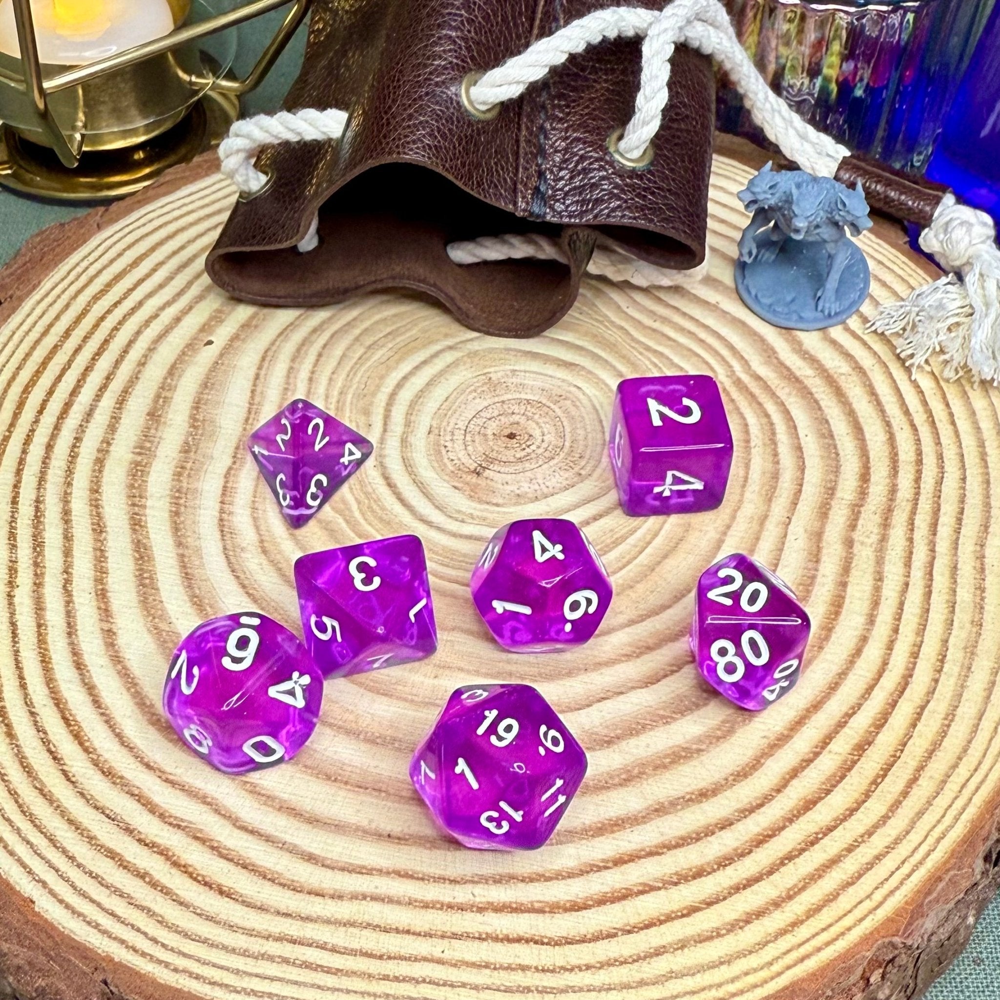 Transparent Single Colour 7 Piece Poly Dice Set - The Wandering Satchel