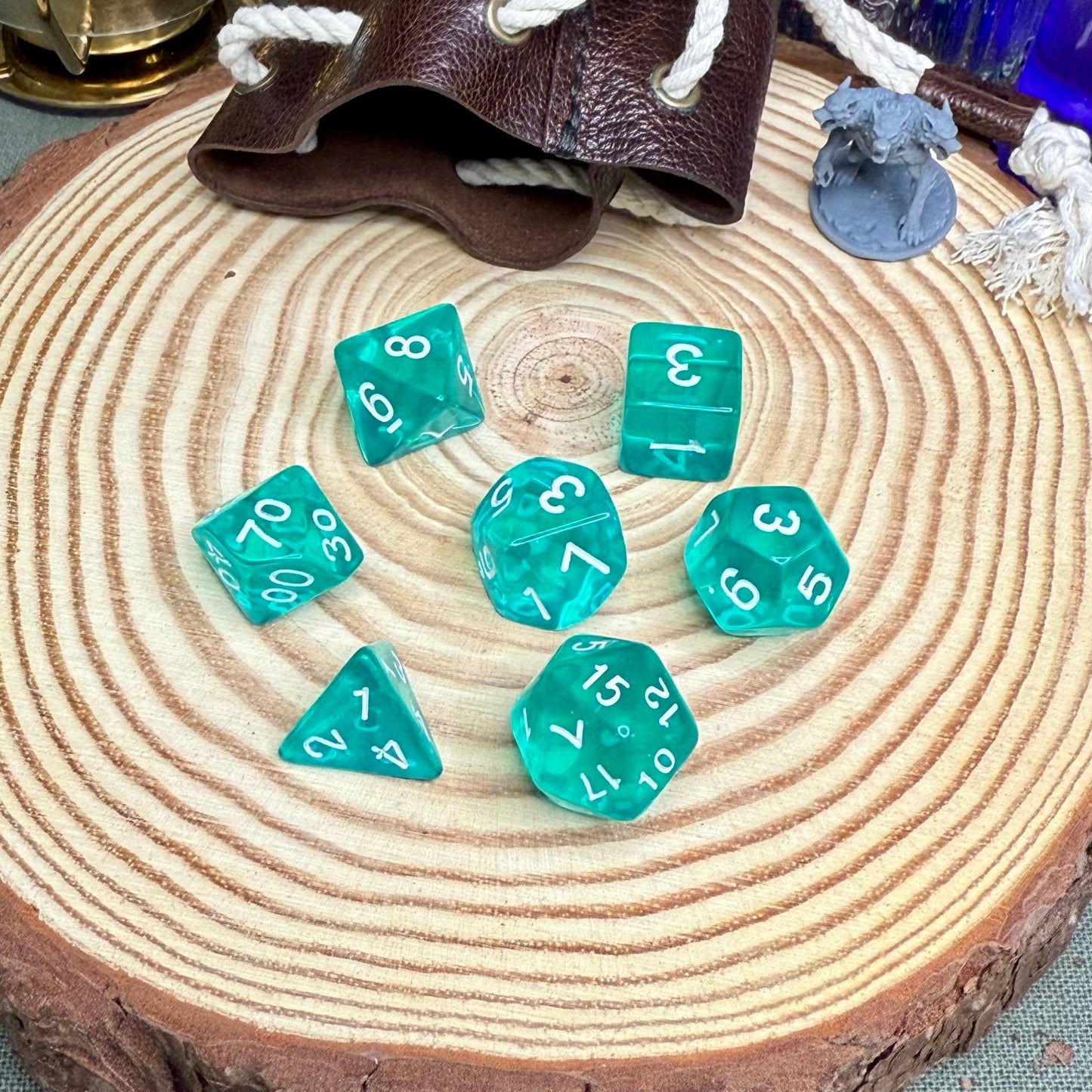 Transparent Single Colour 7 Piece Poly Dice Set - The Wandering Satchel