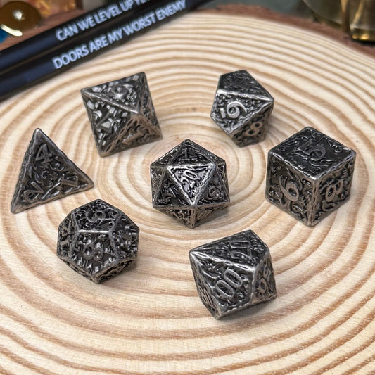 Vines 7 Piece Metal Poly Dice Set - The Wandering Satchel